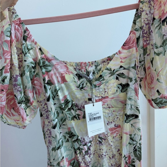 Faithfull the Brand Floral Puff Sleeve Dress in Pink and Green - Picture 5 of 5